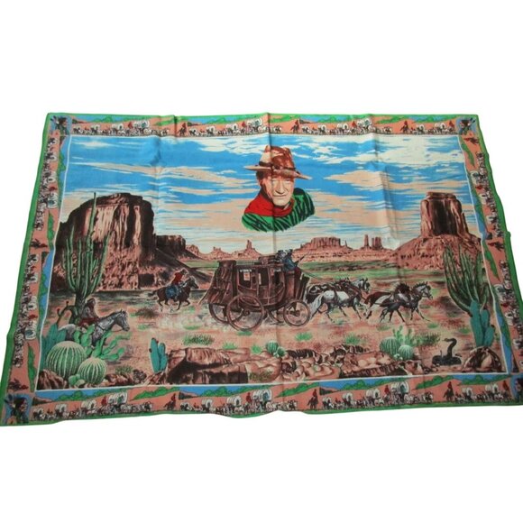 Vintage A.T.C. John Wayne Cowboy Western Tapestry Wall Hanging 35x53 Inch - Picture 4 of 5